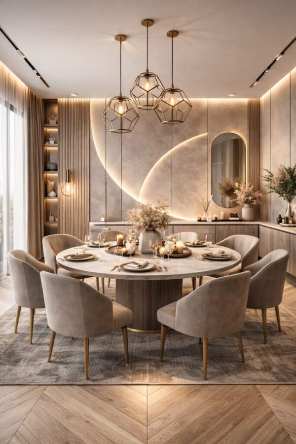 Elegant Neutral Dining Room with Modern Luxury Style Elegant Neutral Dining Room with Modern Luxury Style